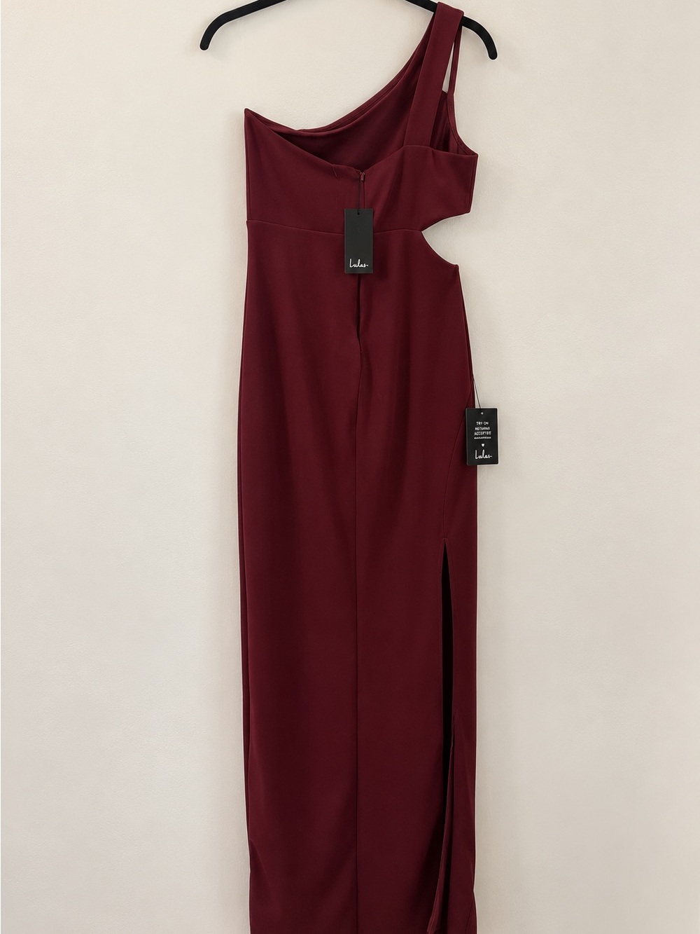 Lulu's One-Shoulder Cutout Maxi Dress in Wine
